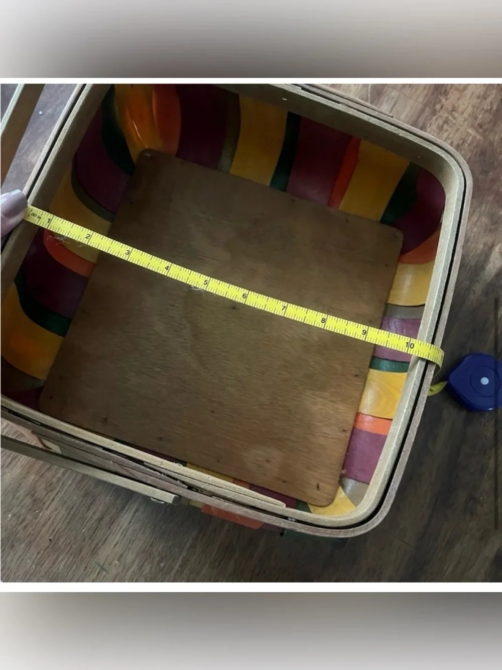 Vintage Multi-Color Wood Slat Squared Basket with Handle
